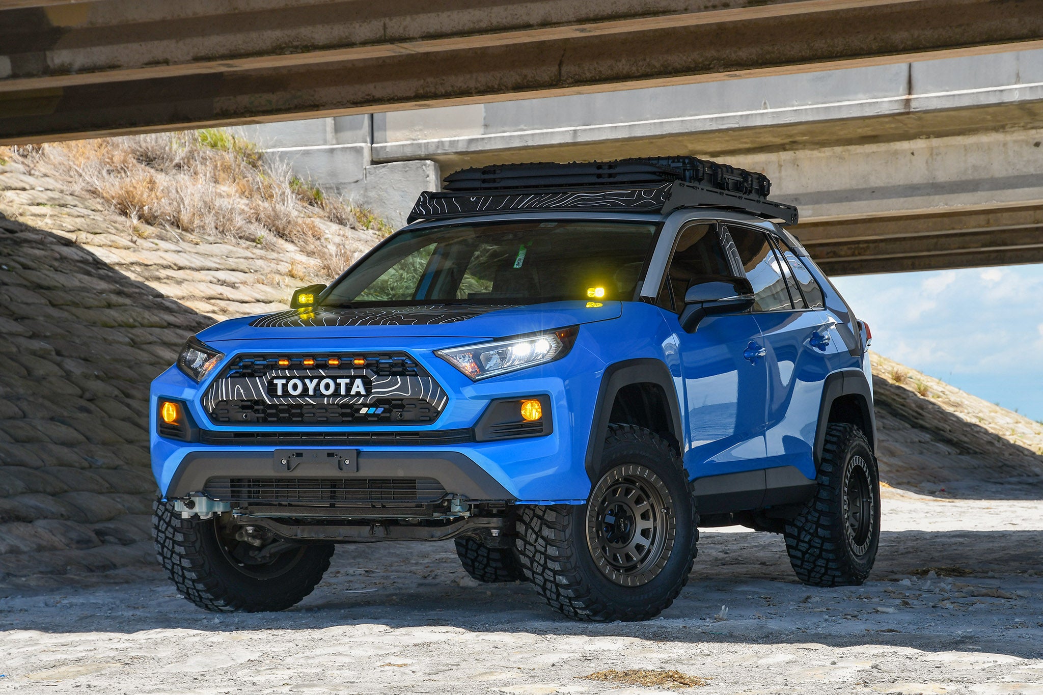 overland sector wheels blue toyota rav4 on satin bronze 17x9 venture wheels