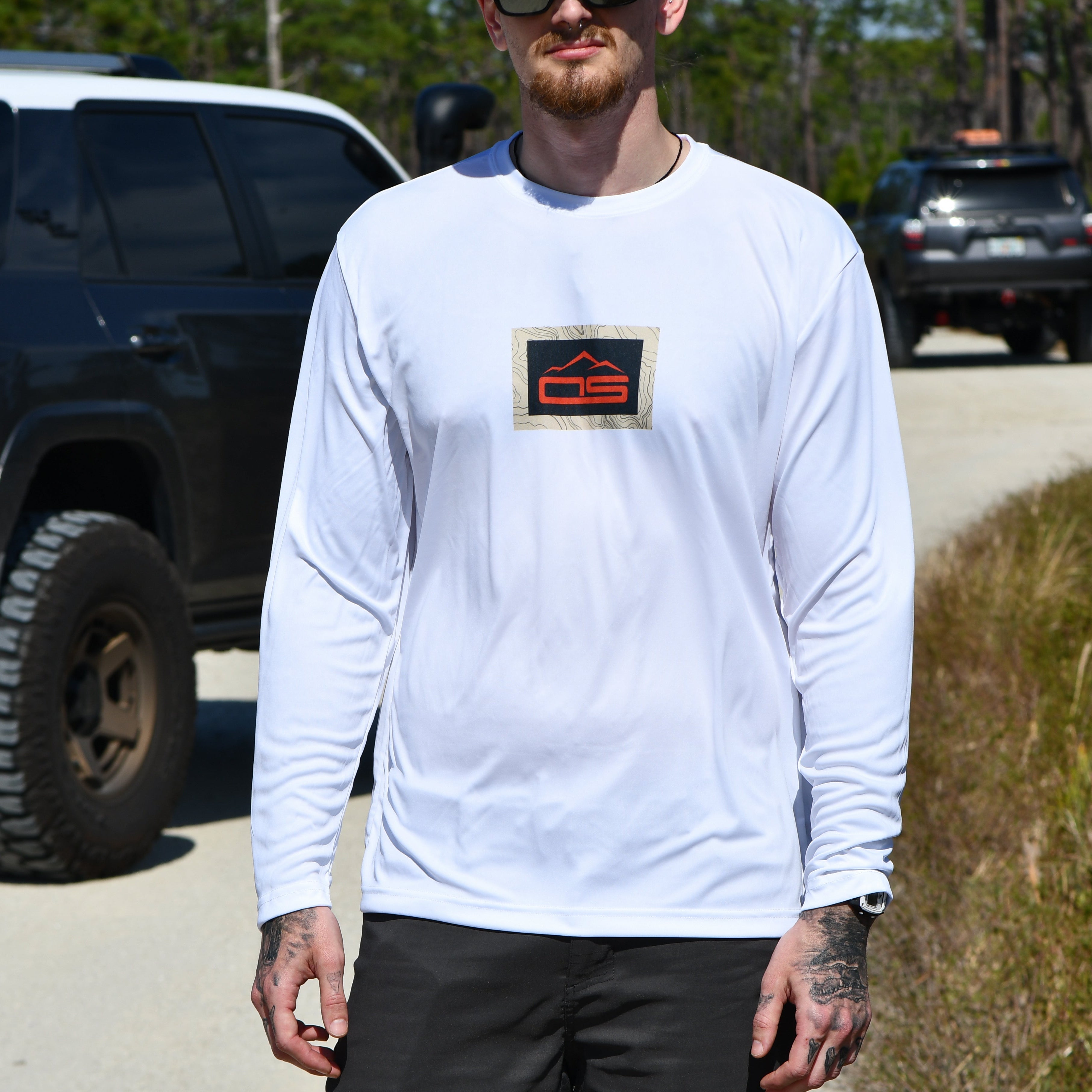 overland sector topographical sport-tek ST350LS white sublimated long sleeve performance shirt