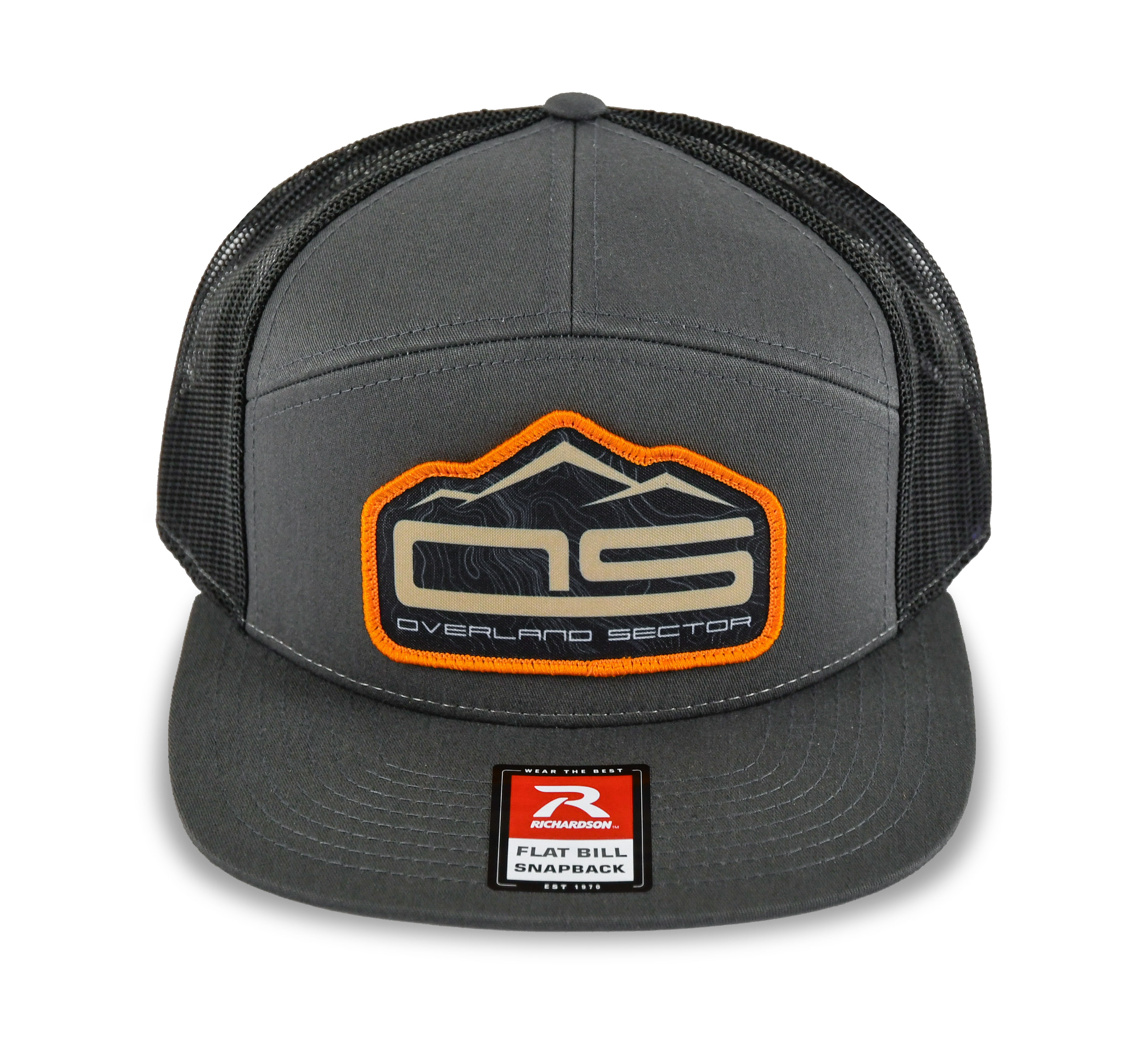 overland sector richardson 168 charcoal grey black orange hat sublimated patch