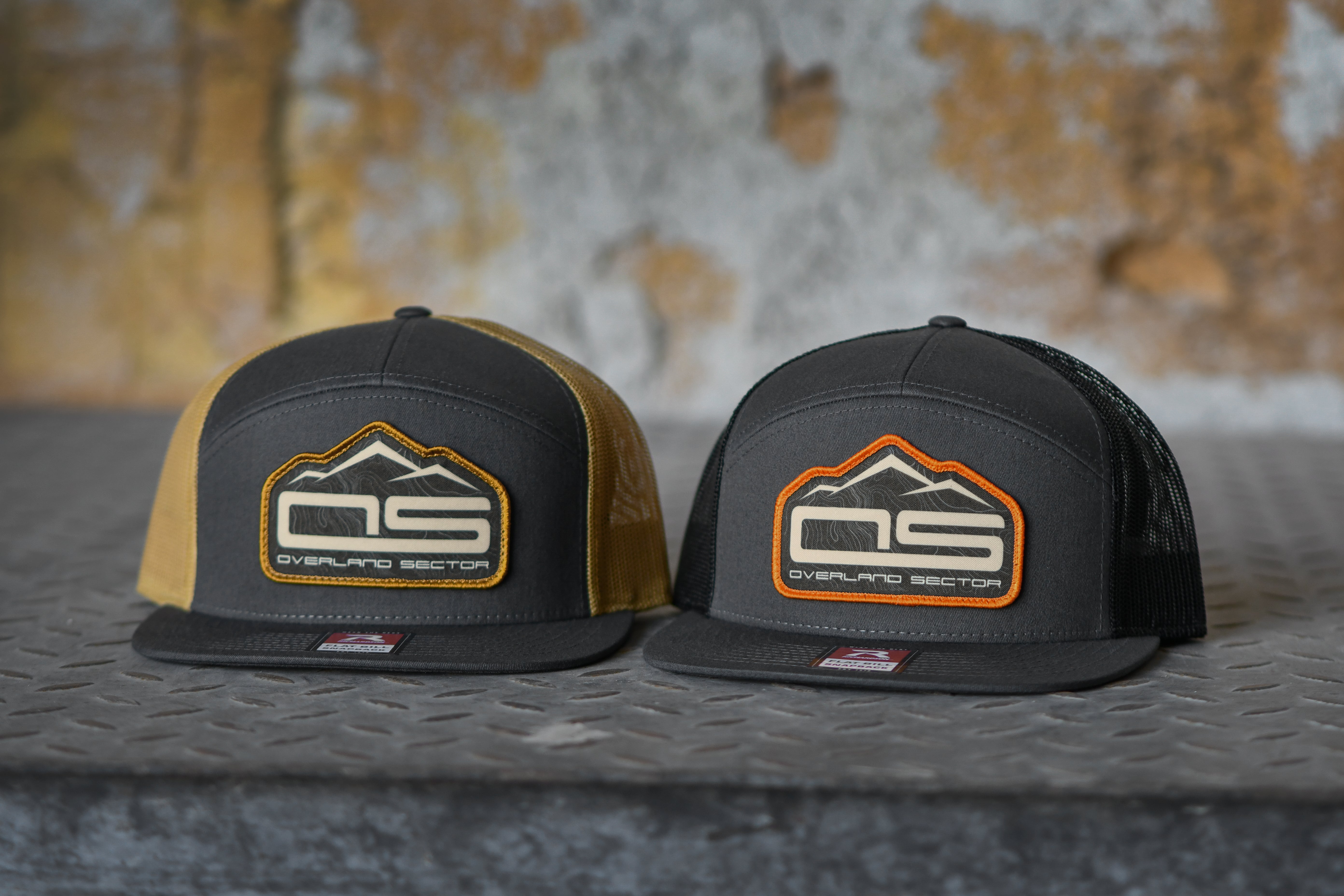 overland sector richardson 168 charcoal grey black old gold orange hat sublimated patch