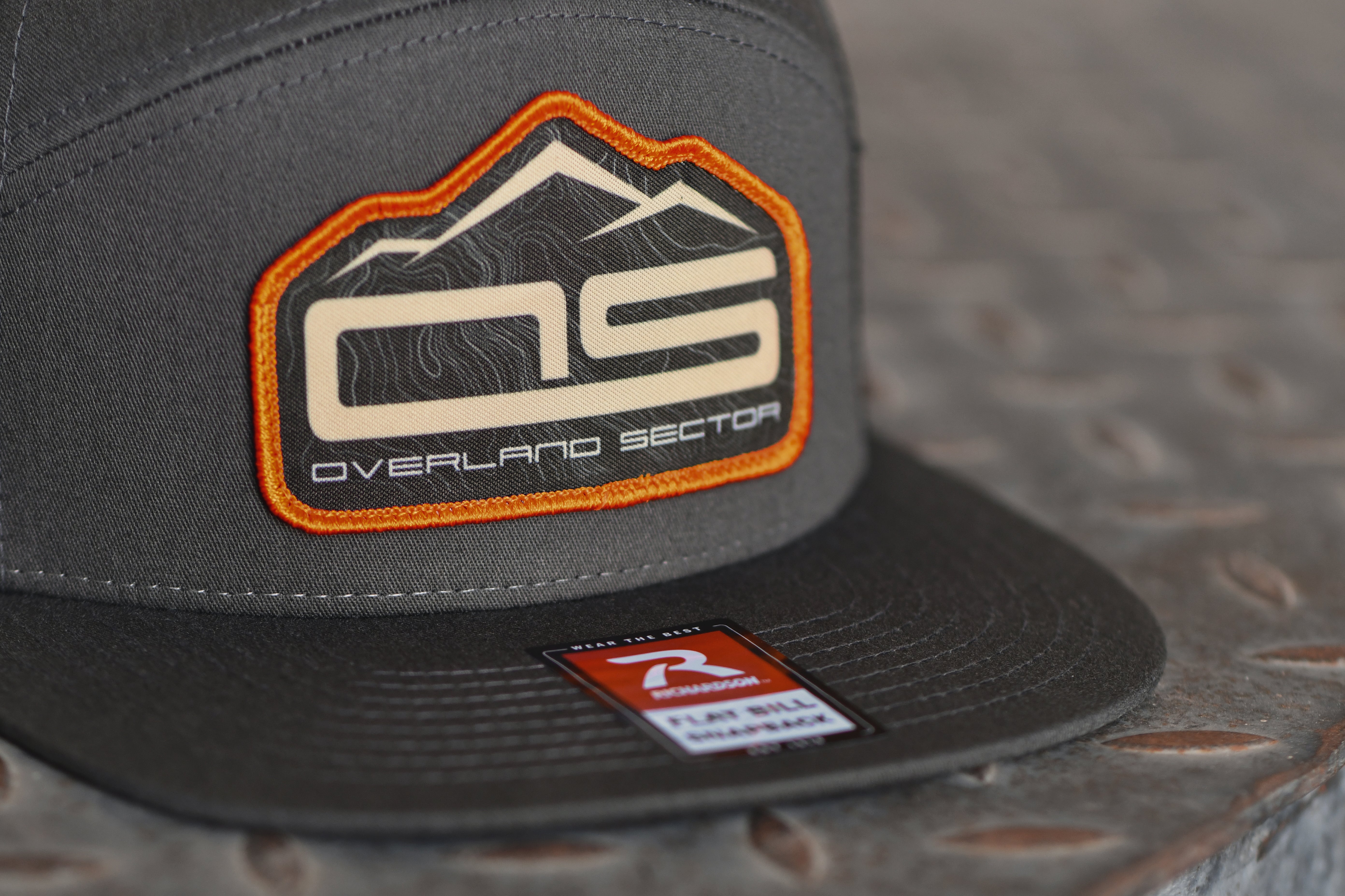 overland sector richardson 168 charcoal grey black orange hat sublimated patch