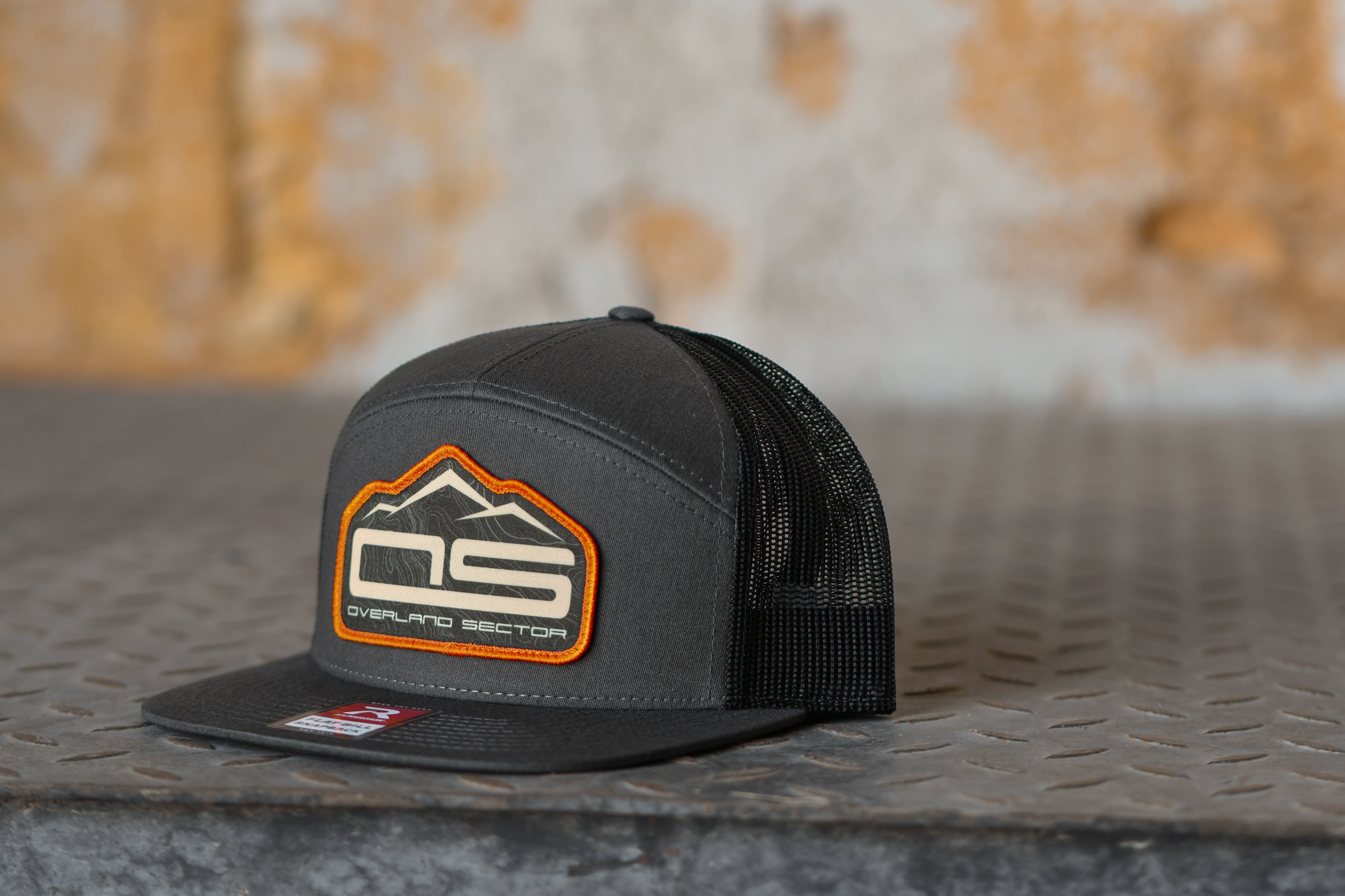 overland sector richardson 168 charcoal grey black orange hat sublimated patch