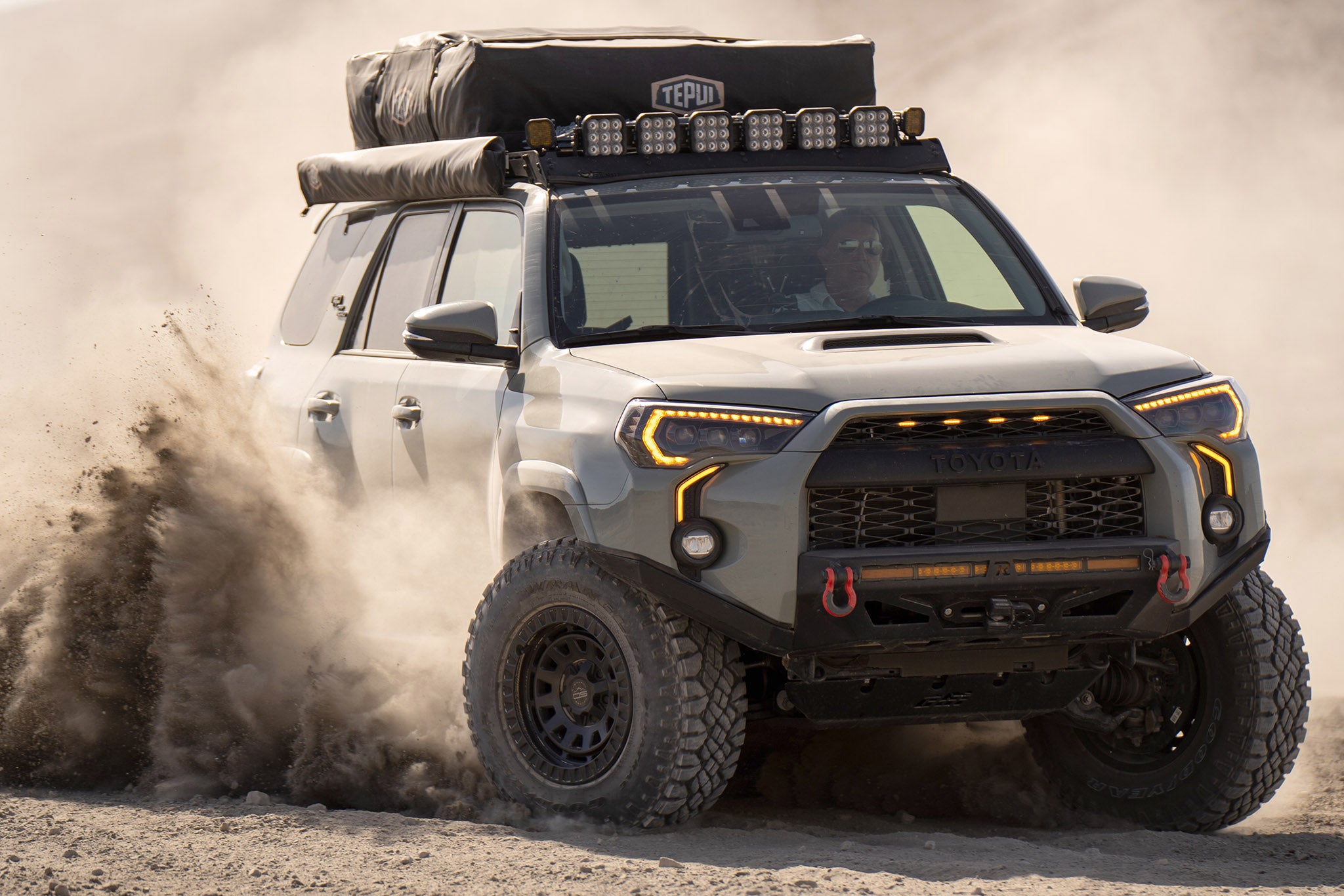 overland sector wheels toyota 4runner trd off-road on 17x9 satin black venture wheels at swingarm city utah dusty trail driving