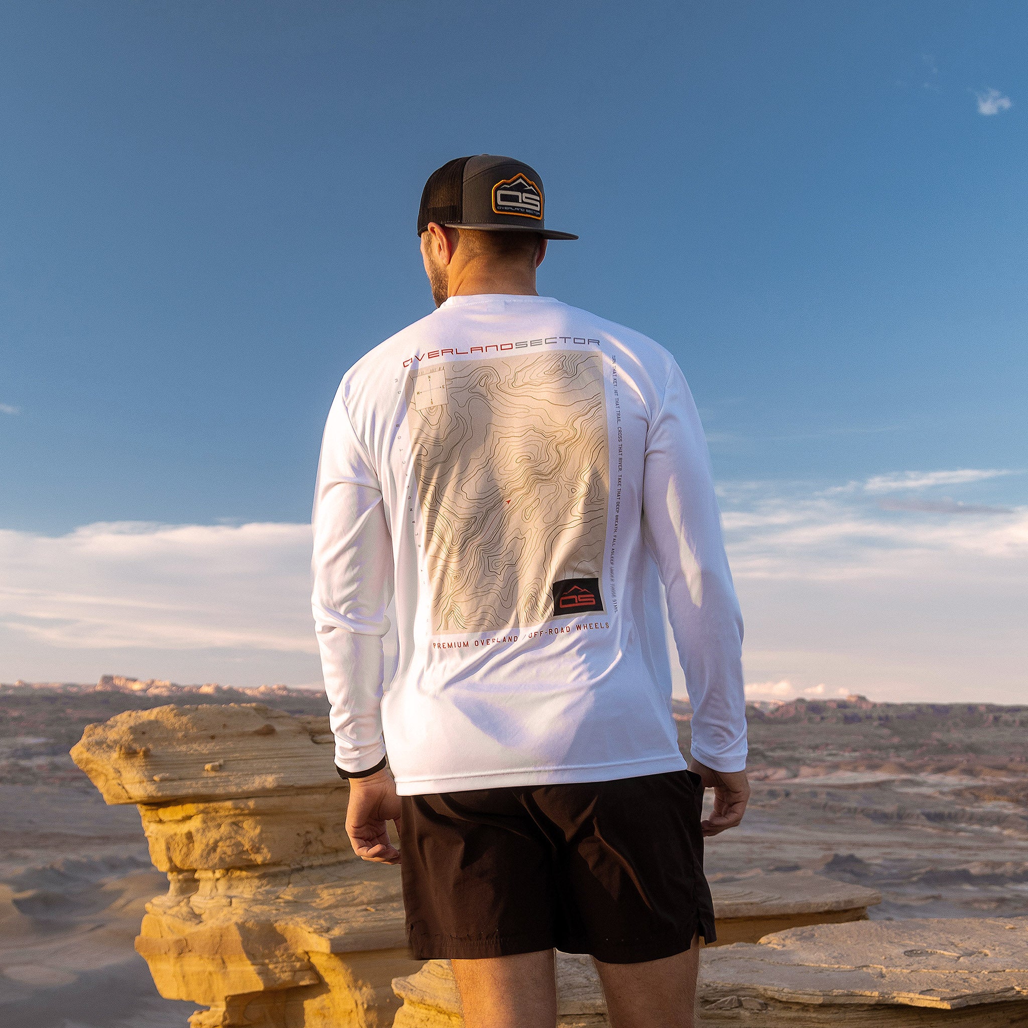 OVERLAND SECTOR | TOPO MAP Long Sleeve Performance Shirt (White)