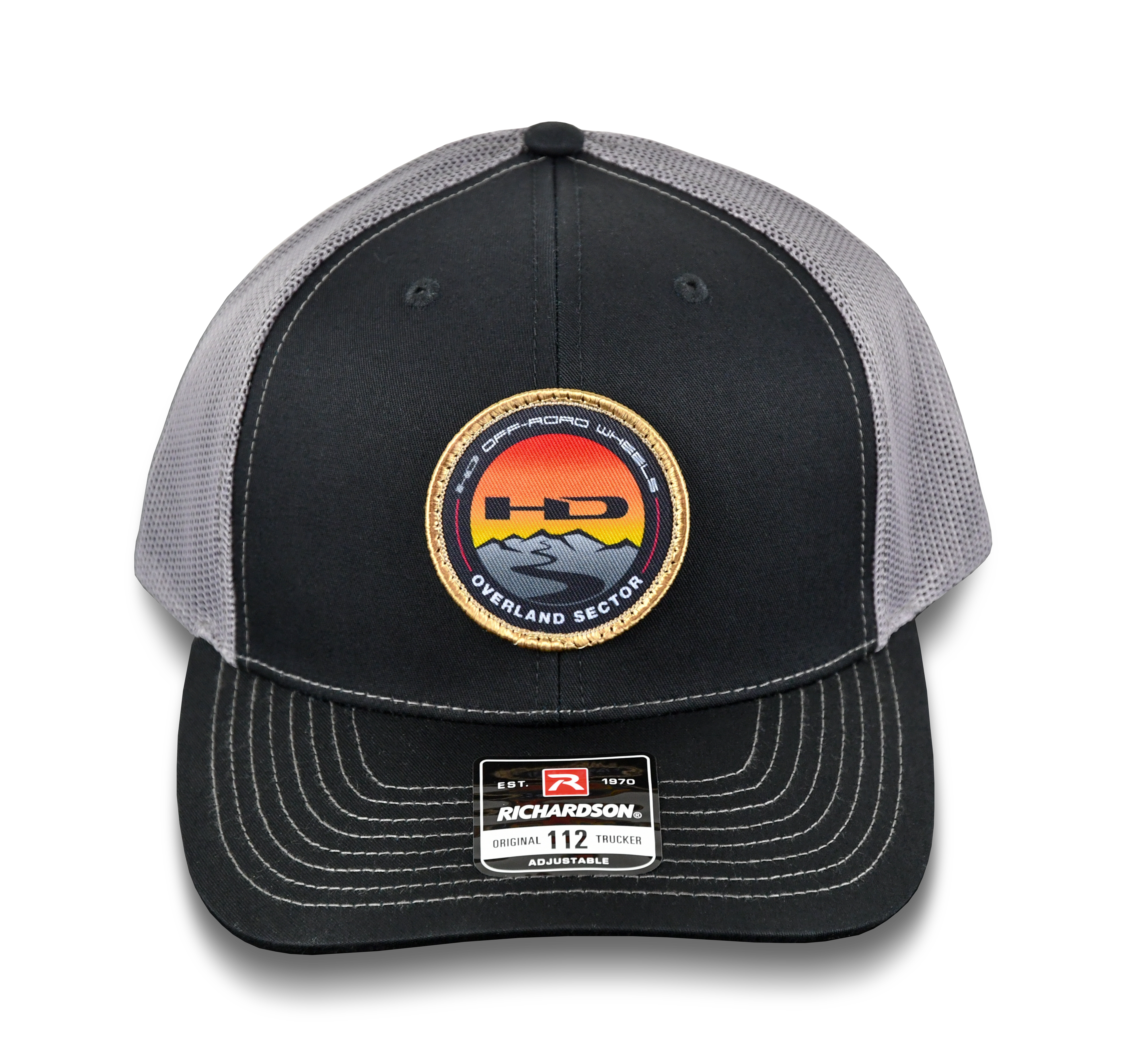 HD Off-Road Wheels Overland Sector Official Richardson 112 Snap Back Hat in Black & White Trucker Style with Mesh Back