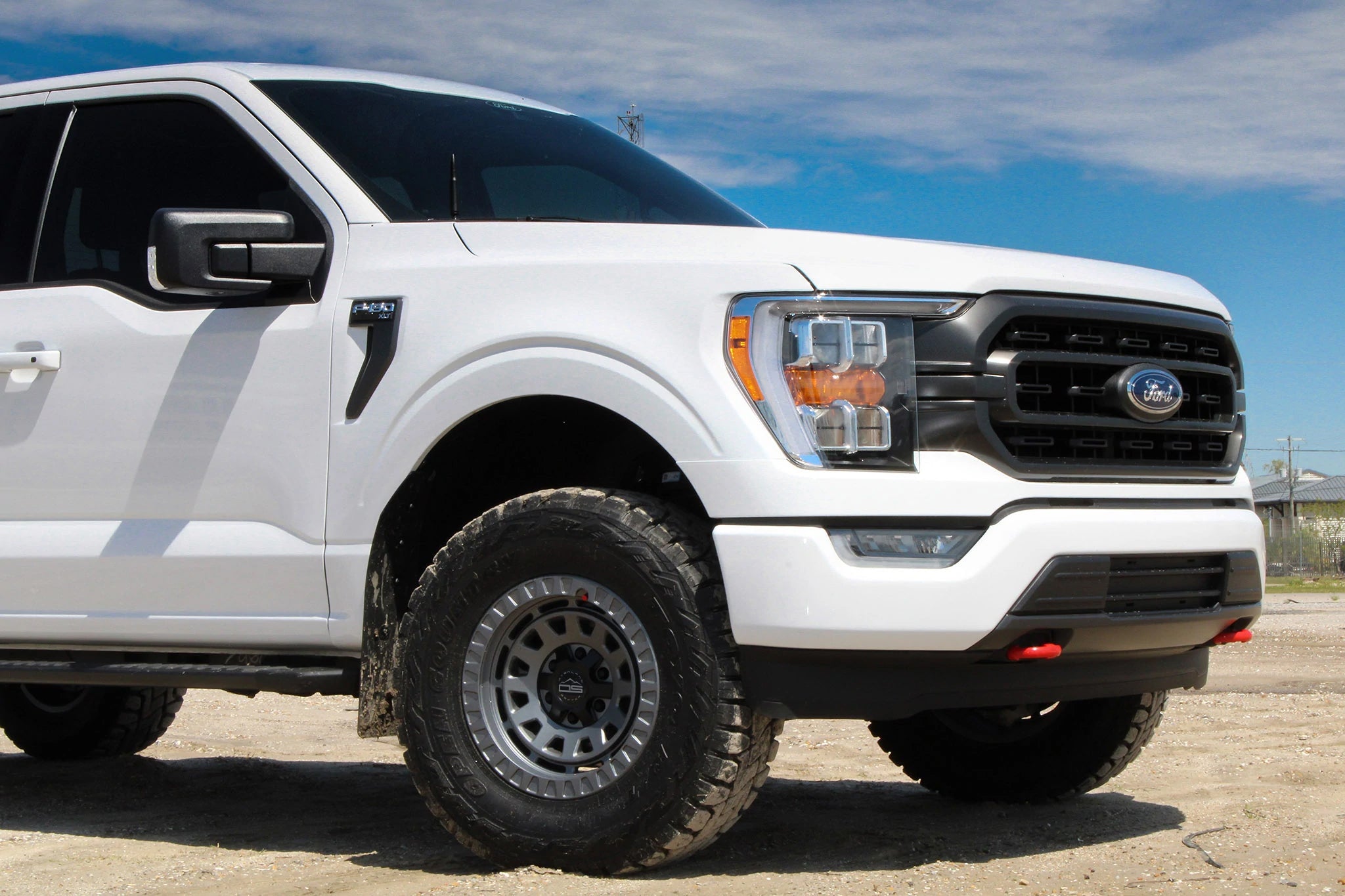 overland sector wheels rig gallery white ford f-150 on 17x9 satin gray venture wheels 2 inch lift 35 inch tires and more