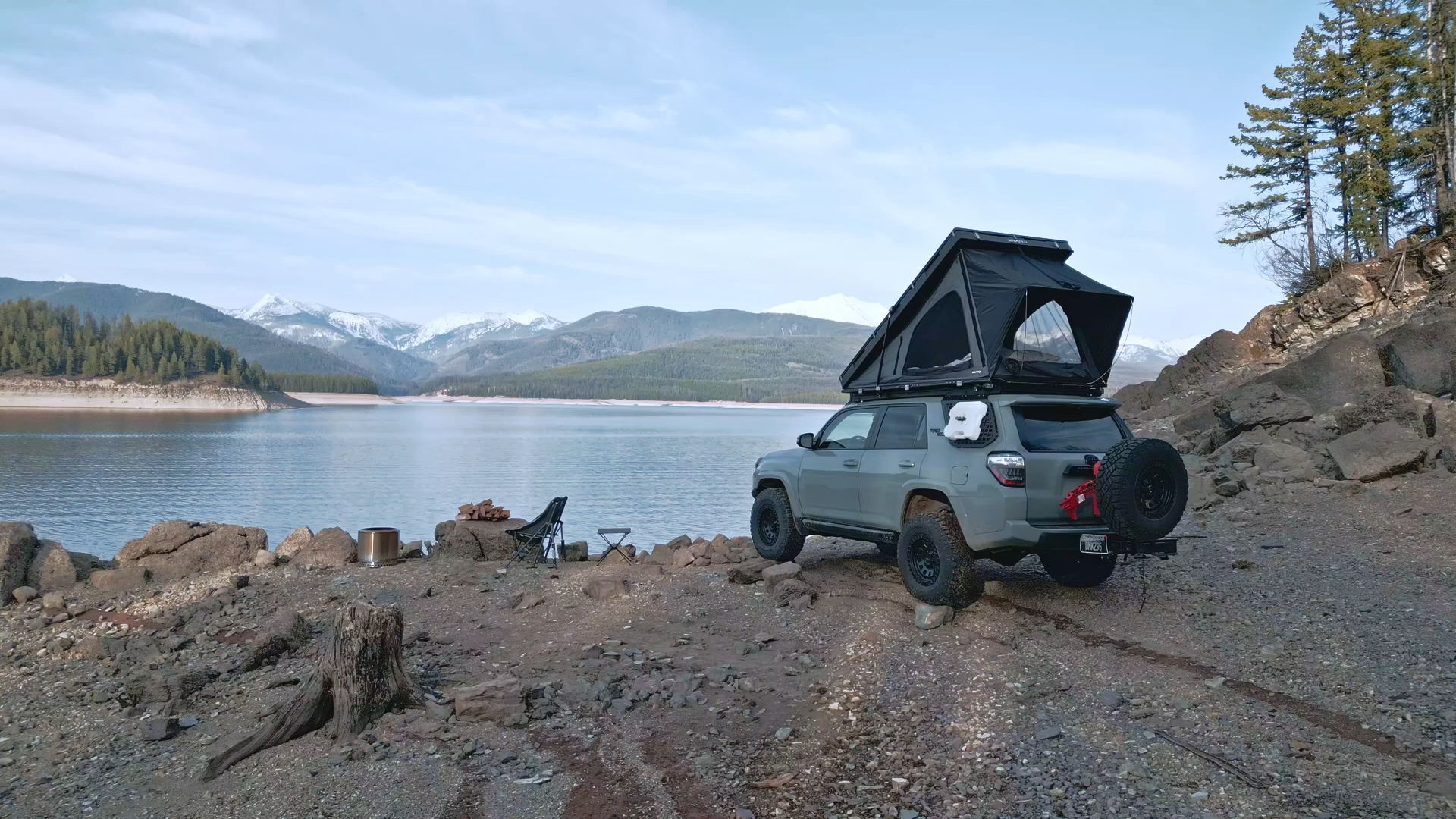 overland sector kevin munsey toyota 4runner at base camp lakeside in montana on satin black venture