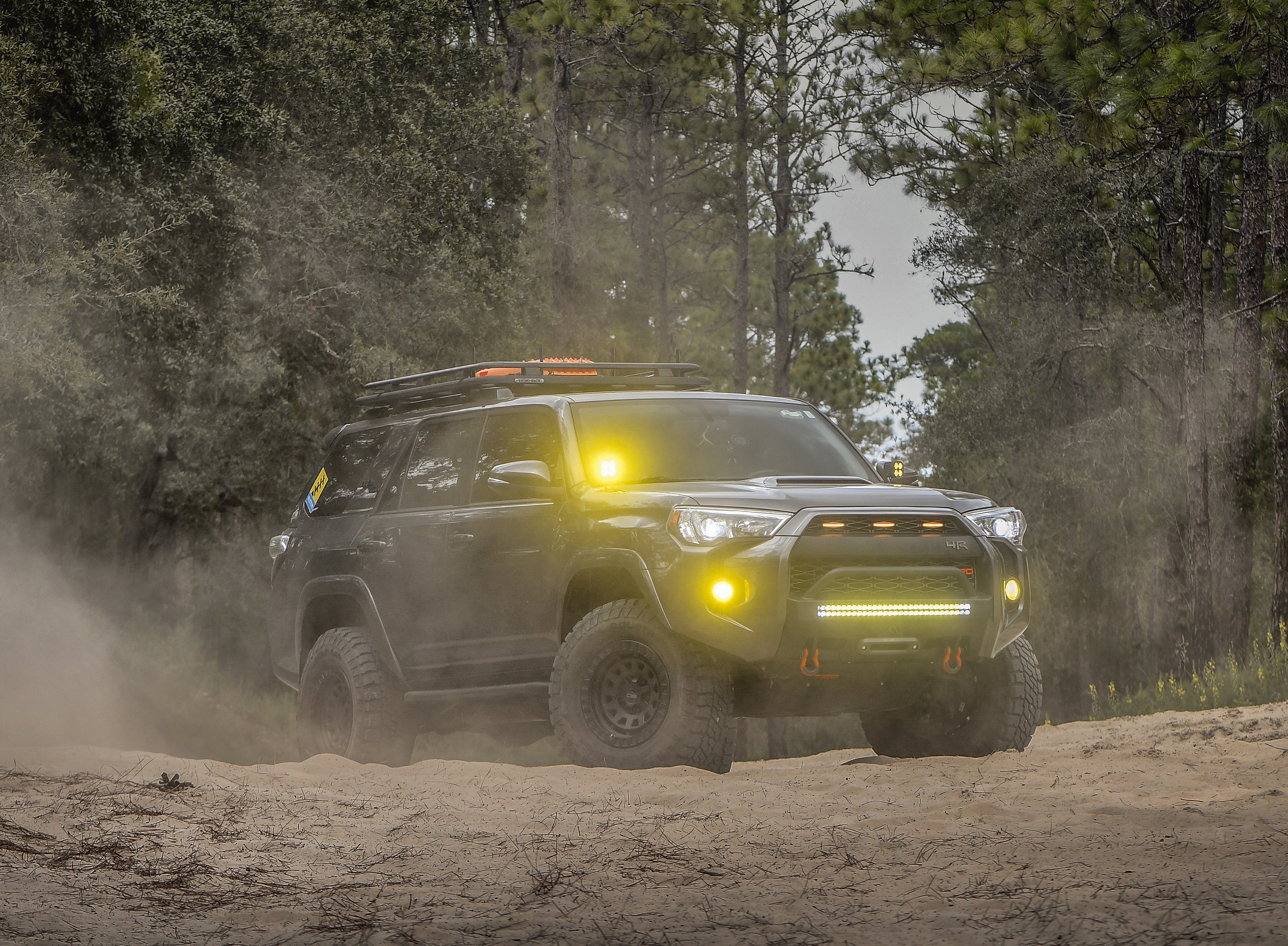 overland sector wheels toyota 4runner on 17x9 satin bronze atlas in woods dusty lights on