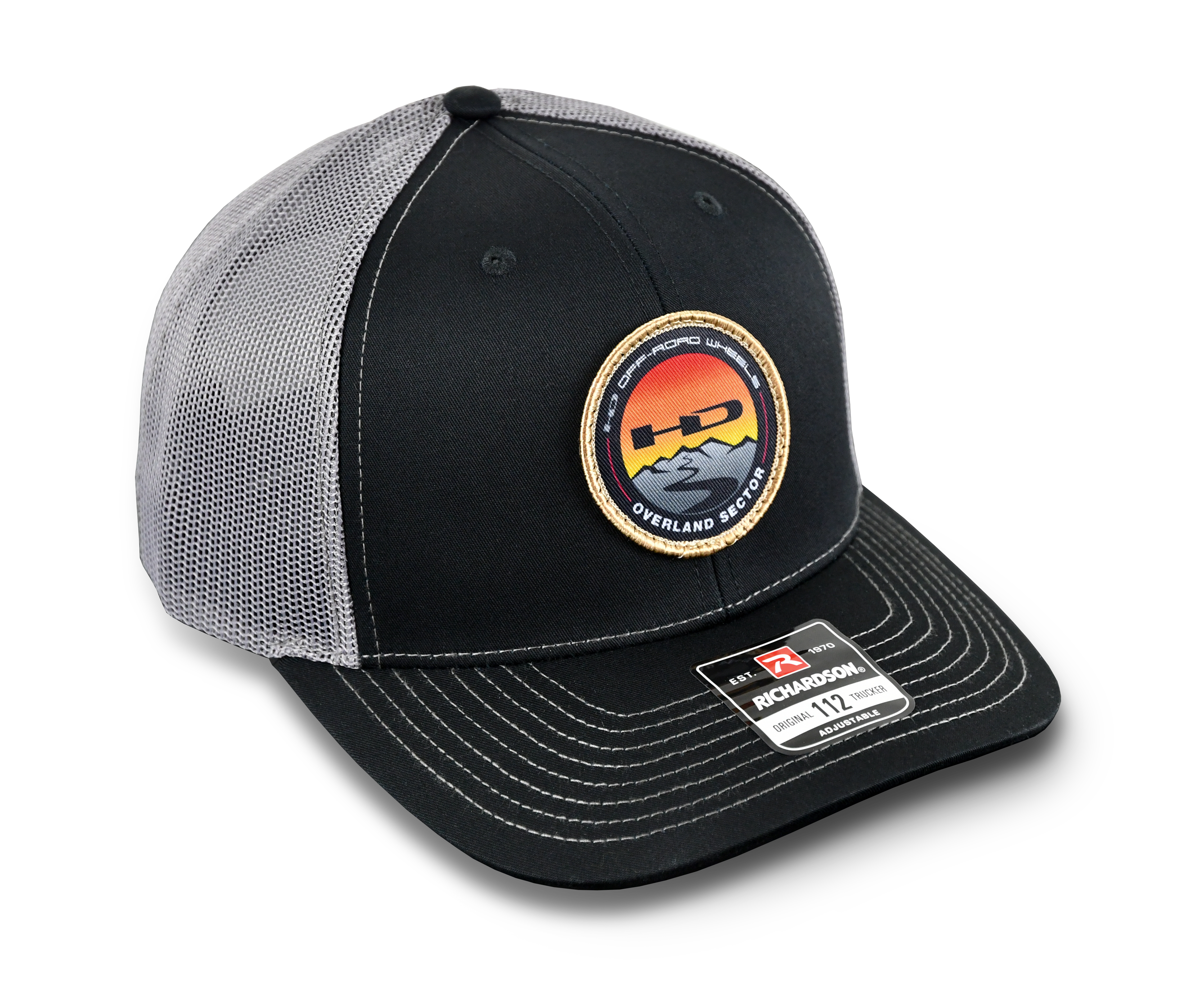 HD Off-Road Wheels Overland Sector Official Richardson 112 Snap Back Hat in Black & White Trucker Style with Mesh Back