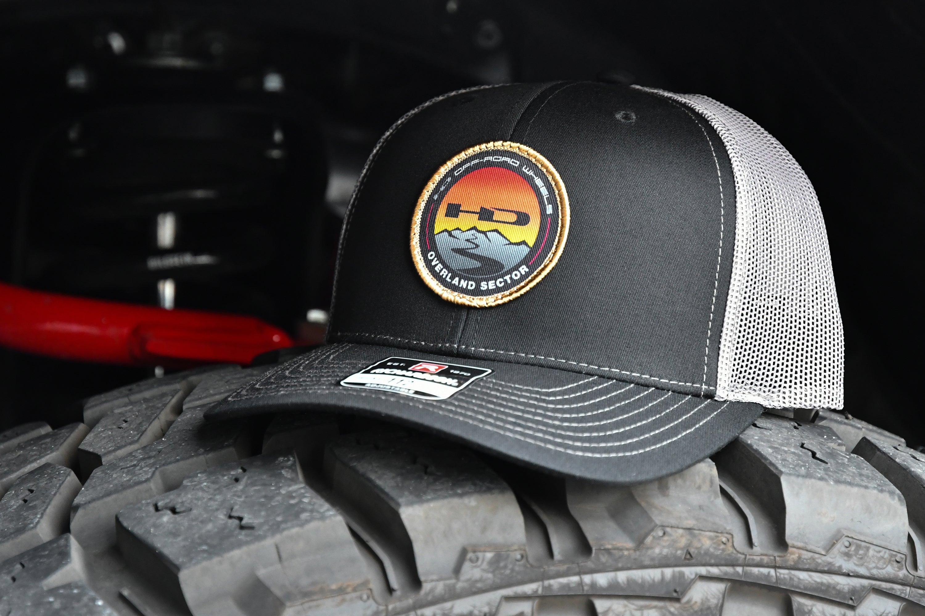 HD Off-Road Wheels Overland Sector Official Richardson 112 Snap Back Hat in Black & White Trucker Style with Mesh Back